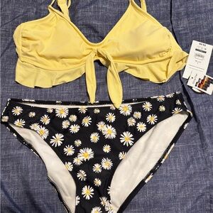 Yellow Tie-Front Bikini Top and Daisy Print Bottoms